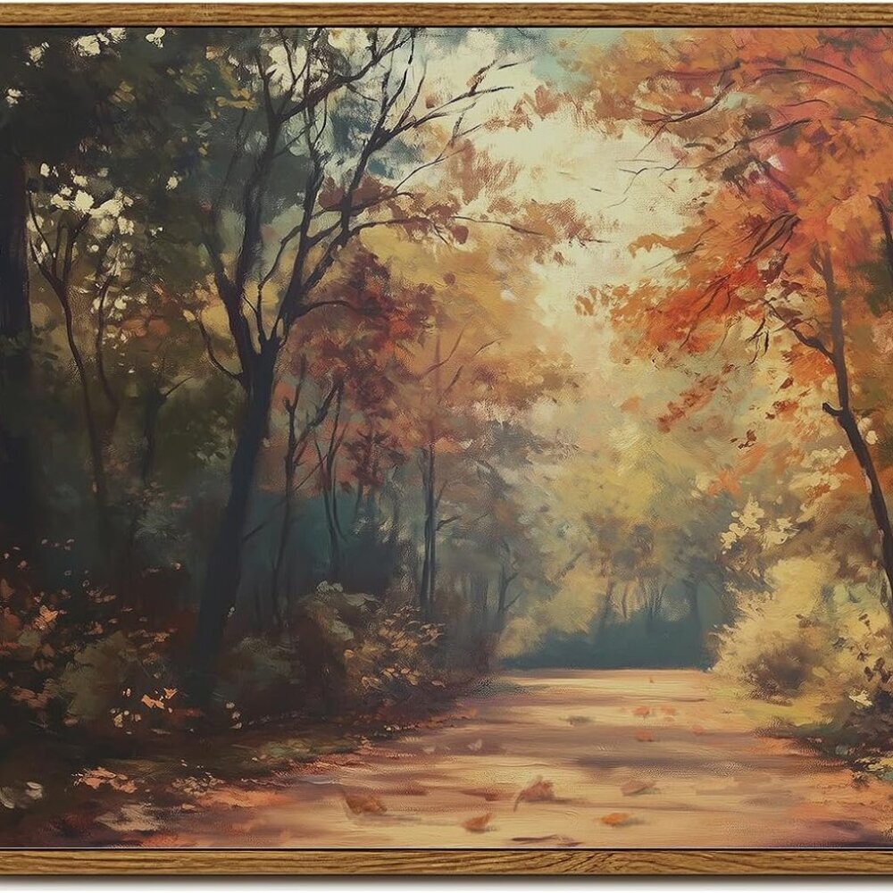 Vintage Framed Canvas Wall Art, Autumn Forest Art Prints, Rustic Fall Landscape